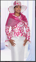 Champagne Italy 6016 2PC Peplum Jacket/Skirt With Scarf Beautiful Silk Look Fabric