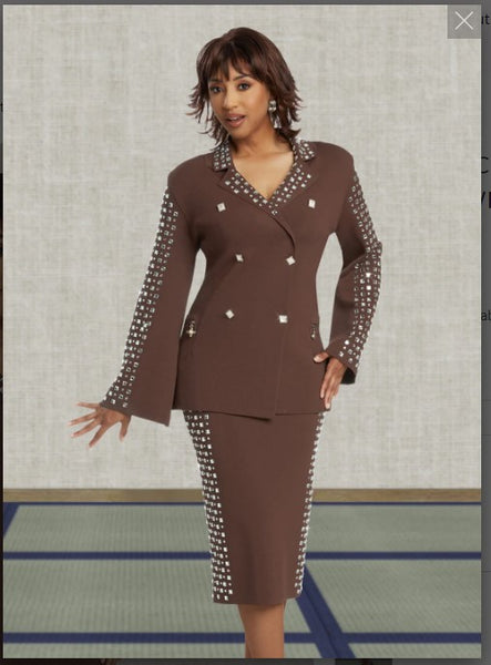 Donna Vinci KNITS Style 13389,BROWN, 2pc. Jacket & Skirt Set