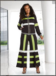 Donna Vinci Sport 21039 2PC Jacket/Pant Set Stretch Soft Fabric With Black And Green Stripes