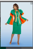 Donna Vinci Style 12034,KELLY/ORANGE,2pc. Jacket & Skirt Set