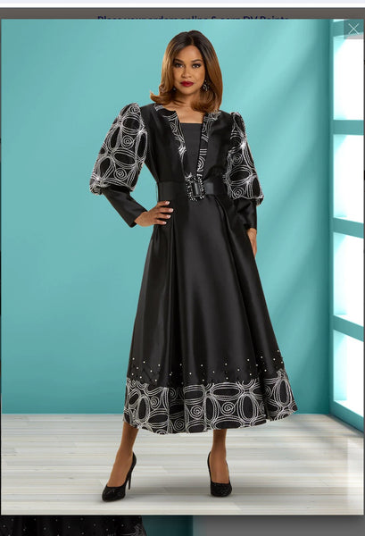 Donna Vinci Style 12119 1PC Dress With Long Gathered Sleeves Black/White