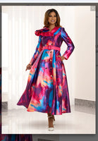 Donna Vinci Style 12120 1PC Dress With Long Sleeves Multi/Red