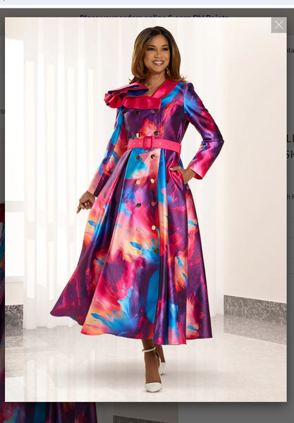 Donna Vinci Style 12120 1PC Dress With Long Sleeves Multi/Red