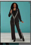 Donna Vinci Style 12125 3PC Black Jacket/Cami/Pant Suit With Fringes