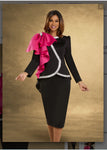 Donna Vinci Style 12126 2PC Jacket/Skirt Suit With Large Fuchsia Bow