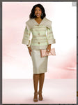 Donna Vinci Style 12200 2PC Jacket/Skirt Suit In Novelty Fabric In Mint & Gold