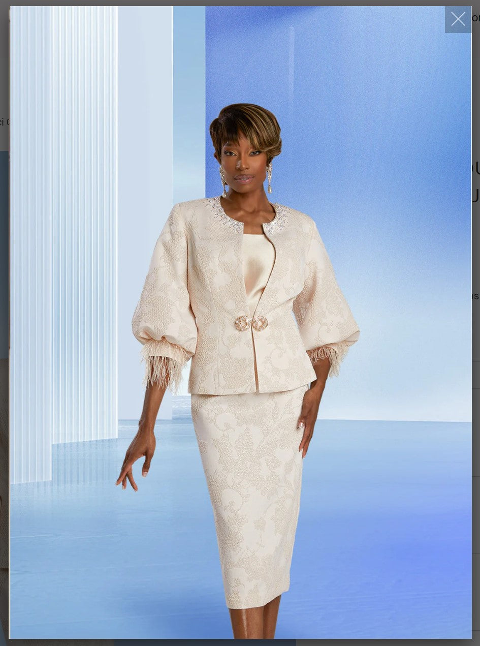 Elegance Fashions  Donna Vinci Couture 5786 2Pc Skirt Set - Off White-Gold