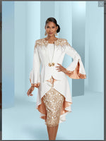 DONNA VINCI COUTURE STYLE 5842,OFF-WHITE/GOLD, 3PC. JACKET, CAMI & SKIRT SET