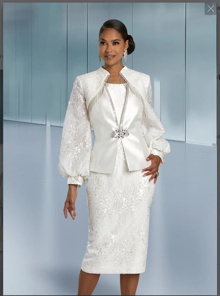 DONNA VINCI COUTURE STYLE 5853,WHITE, 3PC. JACKET, CAMI & SKIRT SET