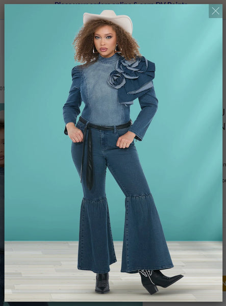 Donna Vinci Jeans Style 8501 2PC Top & Denim Pant Set