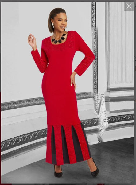 Donna Vinci KNITS Style 13386,RED/BLACK, 1pc. Dress