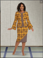 Donna Vinci KNITS Style 13390,MUSTARD/BROWN, 2pc. Jacket & Skirt Set