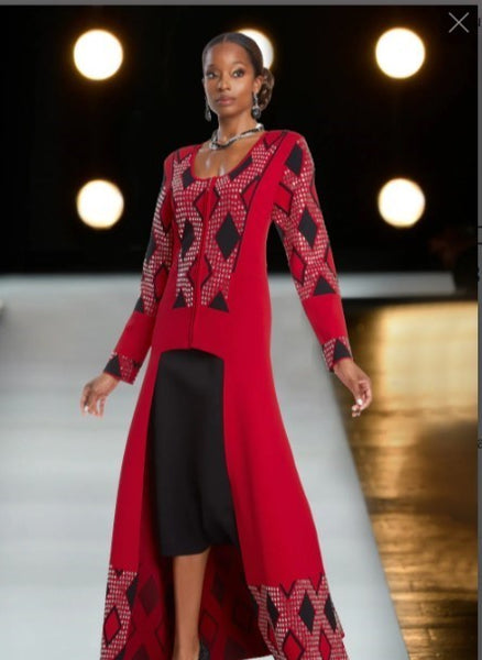Donna Vinci KNITS Style 13394,RED/BLACK, 2pc. Jacket & Skirt Set
