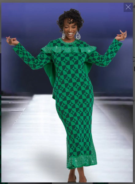 Donna Vinci KNITS Style 13395,KELLY GREEN, 1pc. Dress