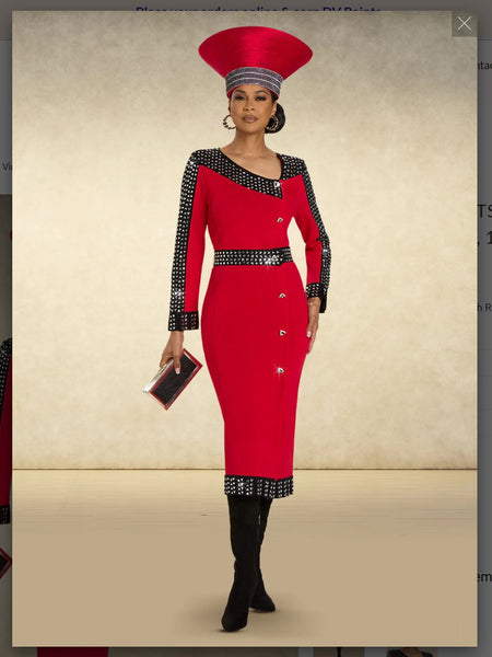 Donna Vinci Knit Style 13419 Red/Black 1PC Dress