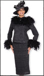 Elite Champagne 5980 2Pc Knit Skirt Suit with Feathers Embellishments on Jacket with Jeweled Buttons Closure