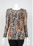 IC Collection 4537T Round Neck Long-Sleeve Print Mesh Top
