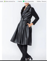IC Collection 4603J 1PC Faux Leather Coat With Shawl Collar And Pleated Skirt