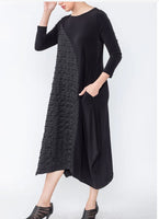 IC Collection 5814D  Ladies Long Sleeve Crew Neck Asymmetrical Textured Dress