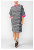 IC Collection 6054D DOT JACQUARD ZIPPERED SHOULDER CACOON DRESS