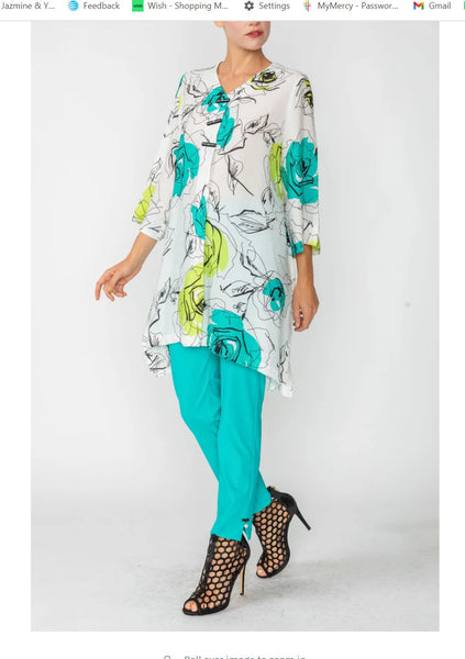 IC Collection 6107T Turqouise Print Long Tunic Top