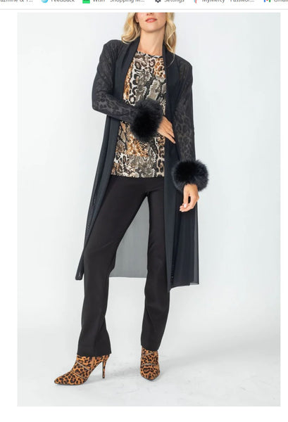 IC Collection 6963J 1PC Long Jacket With Long Sleeves With Feather Cuffs