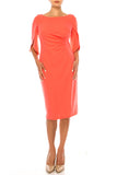 ILE SCS383 Coral CLOTHING 3/4 SLEEVE PLEATED FRONT SHEATH DRESS