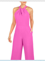 JULIA JORDAN JJ36624 1PC Crossed Neck Keyhole Racerback Solid Crepe Jumpsuit