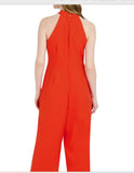 JULIA JORDAN JJ36624 1PC Crossed Neck Keyhole Racerback Solid Crepe Jumpsuit