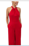 JULIA JORDAN JJ36624 1PC Crossed Neck Keyhole Racerback Solid Crepe Jumpsuit