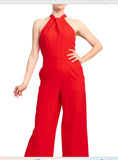 JULIA JORDAN JJ36624 1PC Crossed Neck Keyhole Racerback Solid Crepe Jumpsuit