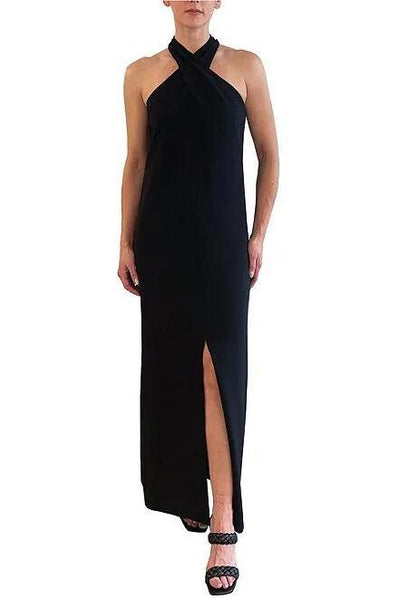 Julia Jordan JJ39147 Crisscross Halter Neck Sleeveless Front Slit Open Back Crepe Dress