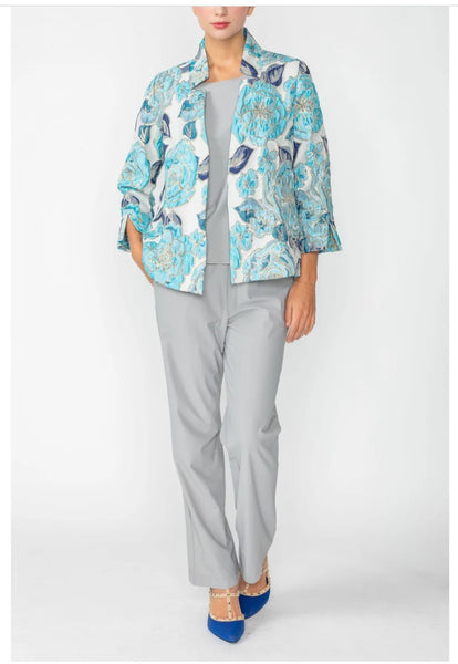 IC Collection 6099J FLORAL EMBO JQD STAND UP COLLAR 3/4 SLV JACKET
