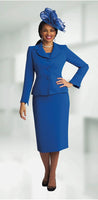 Lily and Taylor 4063 - Royal - Classic Skirt Suit With Rounded Lapel Jacket