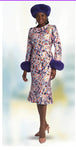 Lily and Taylor 4821 - Purple Multi - 1 Piece Dress with Brooch and Fur Cuffs