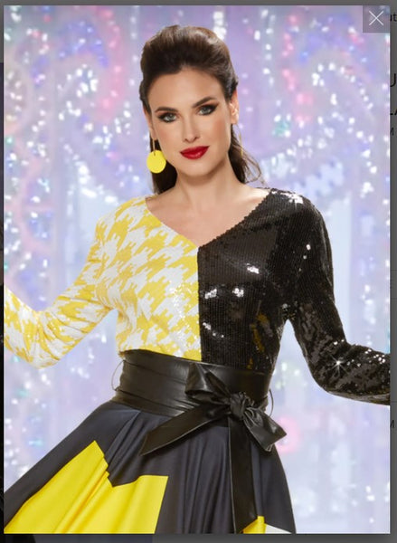LOVE THE QUEEN STYLE 17501-T,YELLOW/BLACK/WHITE,1 PC. TOP