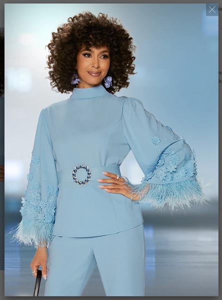 Love The Queen !7533 1PC Top 3/4 Length Sleeves With Feathers On The  Hem.  Woven