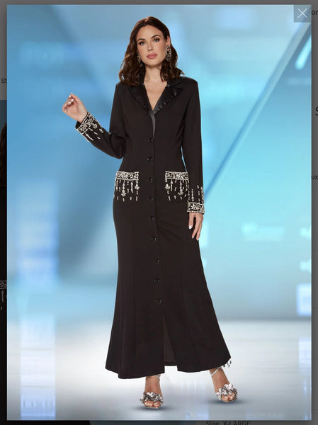 Love The Queen !7534 1PC  Long Sleeve Dress Stretch Fabric With Satin Lapel , Faux Leather