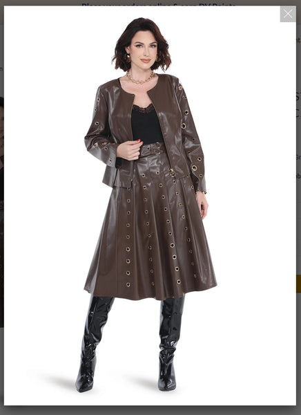 Love The Queen Style 17582 Brown 2PC Jacket/Skirt Set