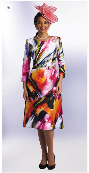 Lily and Taylor 4823  Silky Twill Dress with Brooch Crafted With Silky Twill Fabric,