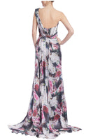 Badgley Mischka EG4089Beaded Floral One-Shoulder Front Slit Gown