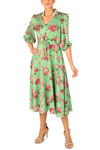 Julia Jordan Dresses JJ38722  Floral-Print Tie-Waist Midi Charmeuse Dress