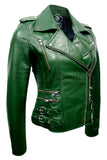 Women Green Brando Leather Jacket - Jazmine & Yazmine Designer Boutique