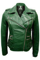 Women Green Brando Leather Jacket - Jazmine & Yazmine Designer Boutique