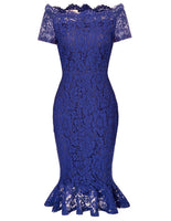 GRACE KARIN Retro Floral Lace Boat Neck Short Sleeve Mermaid Slim Pencil Dress - Jazmine & Yazmine Designer Boutique
