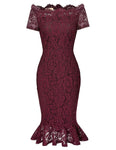 GRACE KARIN Retro Floral Lace Boat Neck Short Sleeve Mermaid Slim Pencil Dress - Jazmine & Yazmine Designer Boutique