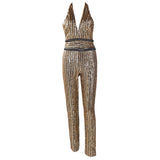 Gold Sequin Striped Jumpsuit - Jazmine & Yazmine Designer Boutique