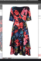 Maison Tara  91071M  Floral Illusion Wrap Midi Dress - Jazmine & Yazmine Designer Boutique