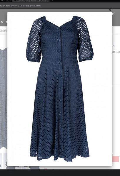 Maison Tara  95055M   Eyelet 3/4 Sleeve Dress - Jazmine & Yazmine Designer Boutique