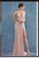 Andrea & Leo Couture A0872 Athena Gown. Fully Beaded Rhinestone & Pearl Halter Neck
